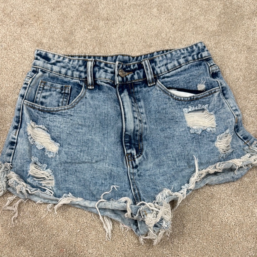 Distressed Denim Blue Women's Shorts